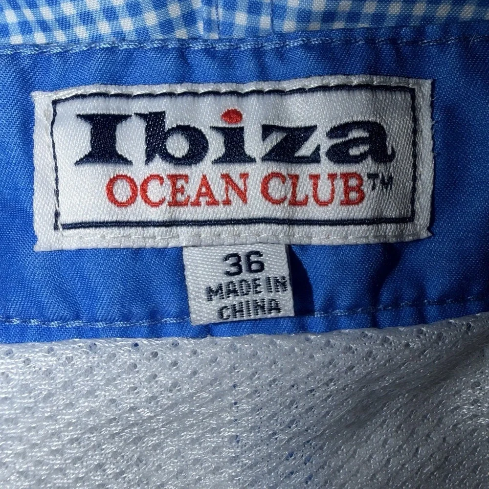 Ibiza Ocean Club Mens Size 36 Mesh Lined Swim Trunks Checked Blue White 6